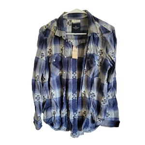 AEO Boyfriend Fit Western Plaid Button Down Shirt NWT